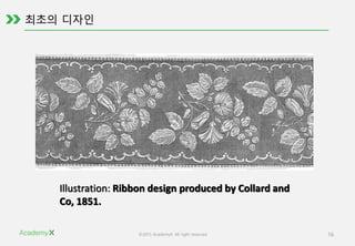©2015 AcademyX. All right reserved. 16
최초의 디자인 :
Illustration: Ribbon design produced by Collard and
Co, 1851.
 