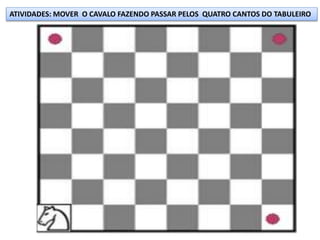 ATIVIDADES: MOVER O CAVALO FAZENDO PASSAR PELOS QUATRO CANTOS DO TABULEIRO
 