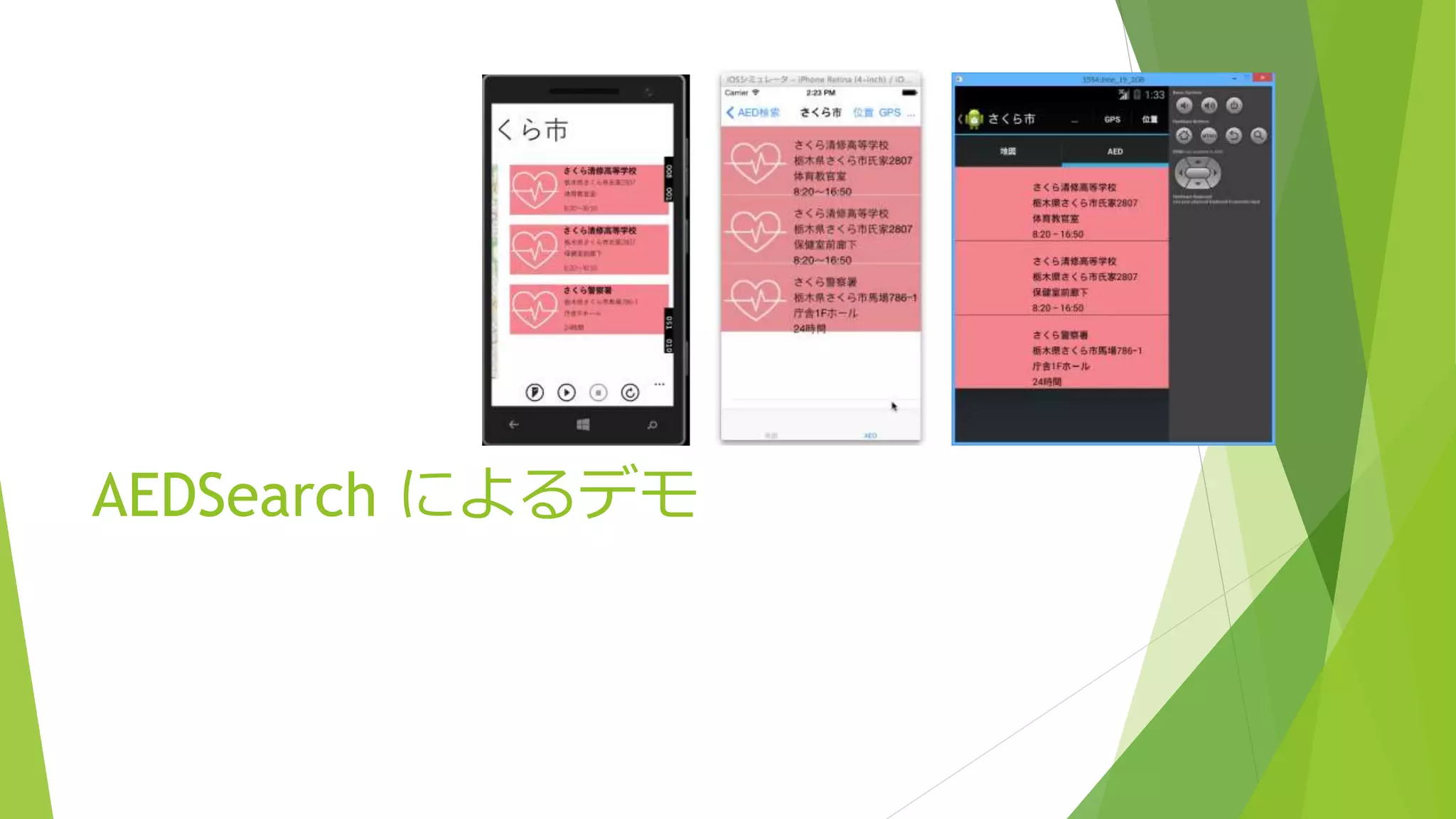 AEDSearch によるデモ 
 