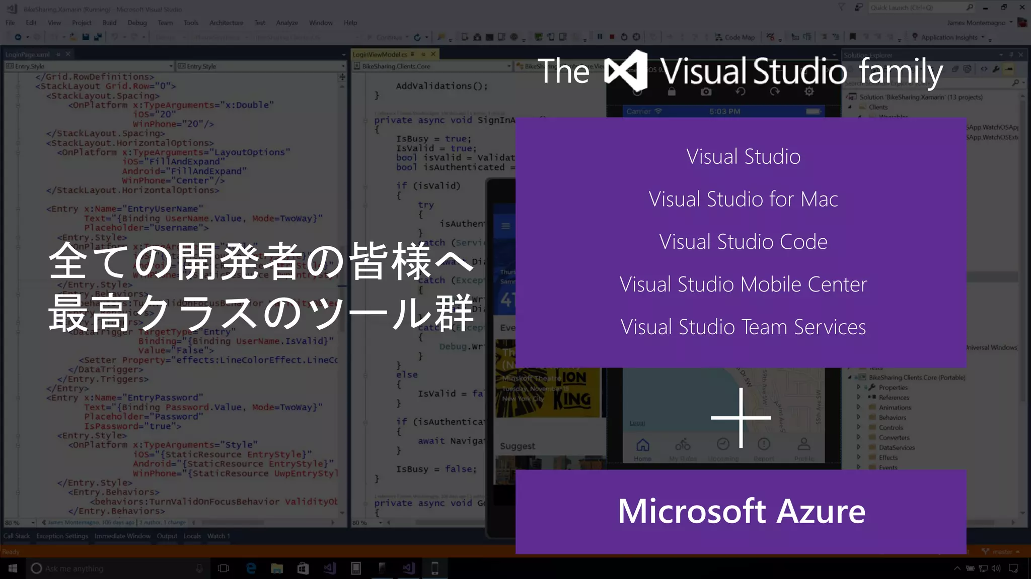 Visual Studio
Visual Studio for Mac
Visual Studio Code
Visual Studio Mobile Center
Visual Studio Team Services
 