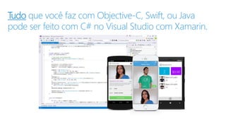 Tudo que você faz com Objective-C, Swift, ou Java
pode ser feito com C# no Visual Studio com Xamarin.
 