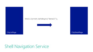 Shell Navigation Service
Shell.Current.GoToAsync("detail");
 