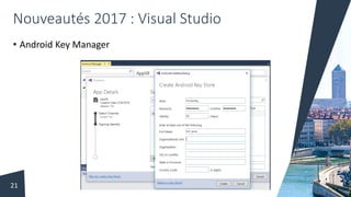Nouveautés 2017 : Visual Studio
• Android Key Manager
21
 