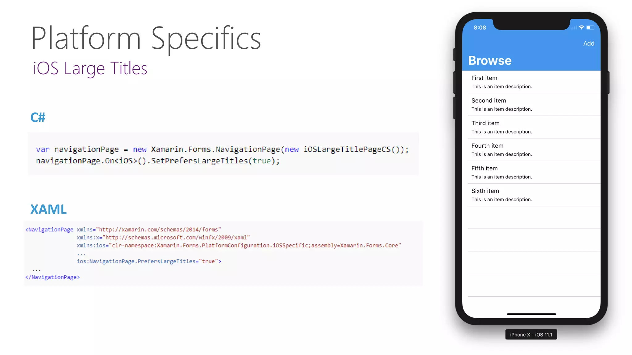 iOS Large Titles Platform Specifics C# XAML 