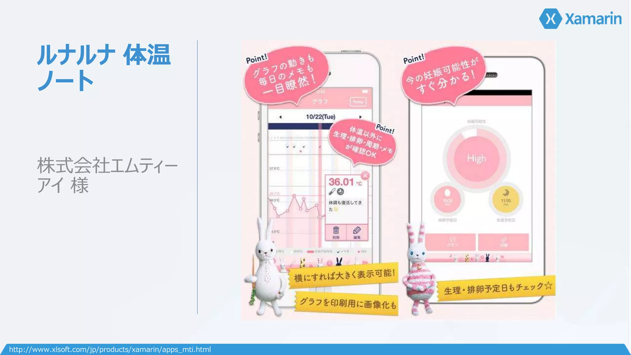 ルナルナ体温 
ノート 
株式会社エムティー 
アイ様 
http://www.xlsoft.com/jp/products/xamarin/apps_mti.html 
 