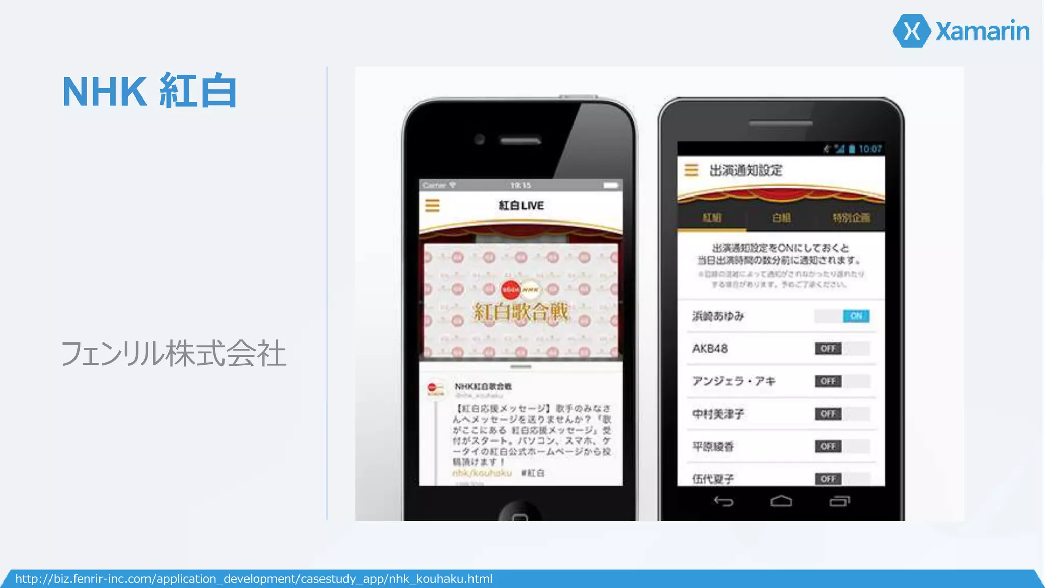 NHK 紅白 
フェンリル株式会社 
http://biz.fenrir-inc.com/application_development/casestudy_app/nhk_kouhaku.html 
 
