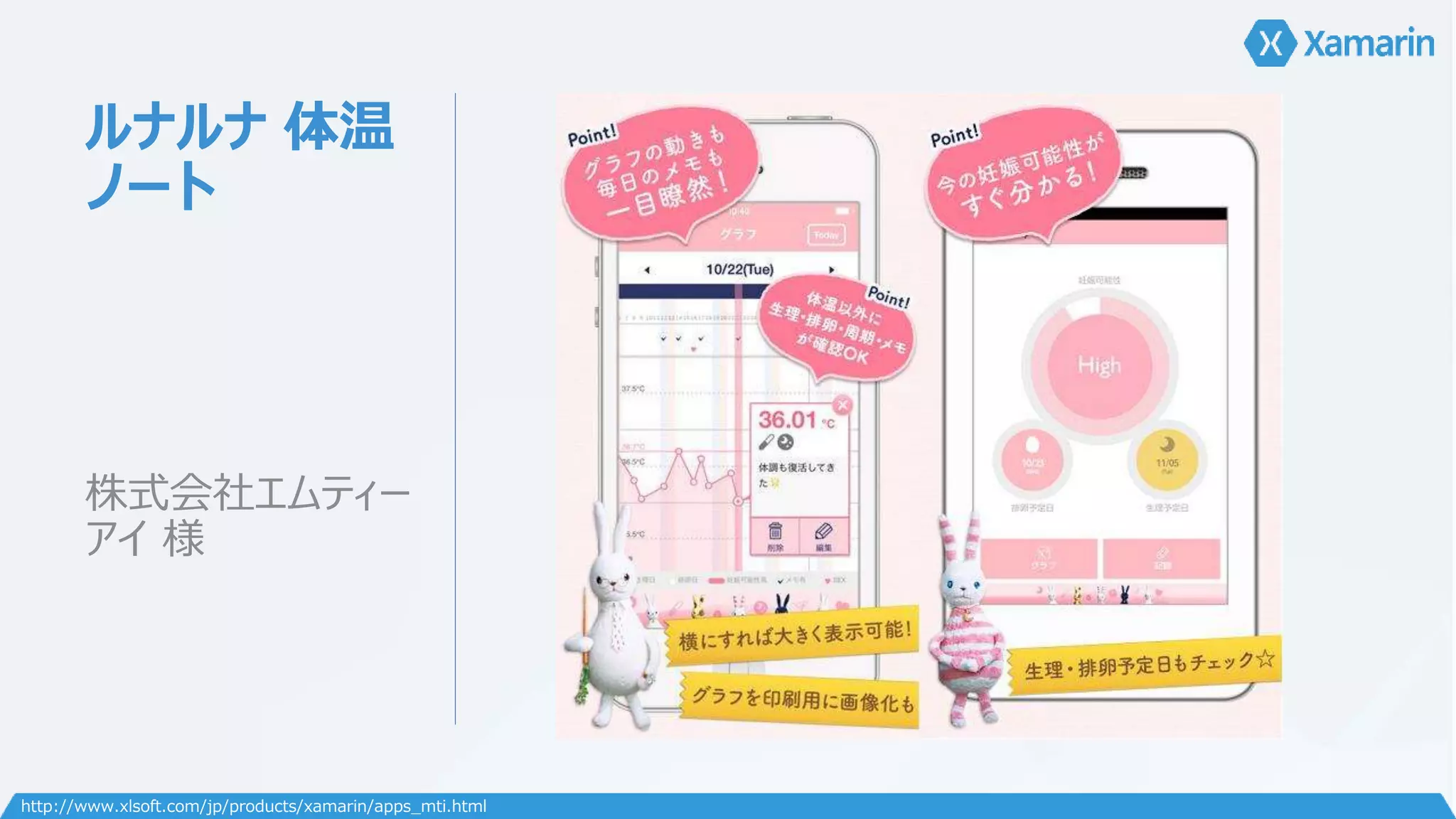 ルナルナ体温 
ノート 
株式会社エムティー 
アイ様 
http://www.xlsoft.com/jp/products/xamarin/apps_mti.html 
 
