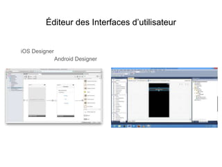 Éditeur des Interfaces d’utilisateur
iOS Designer
Android Designer
 