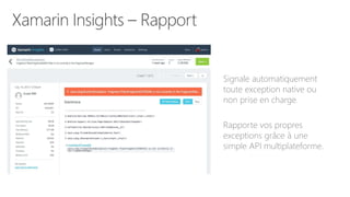 Signale automatiquement
toute exception native ou
non prise en charge.
Rapporte vos propres
exceptions grâce à une
simple API multiplateforme.
 