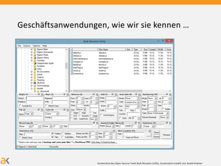 Geschäftsanwendungen, wie wir sie kennen …
Screenshot des Open Source Tools Bulk Rename Utility. Screenshot erstellt von André Krämer
 