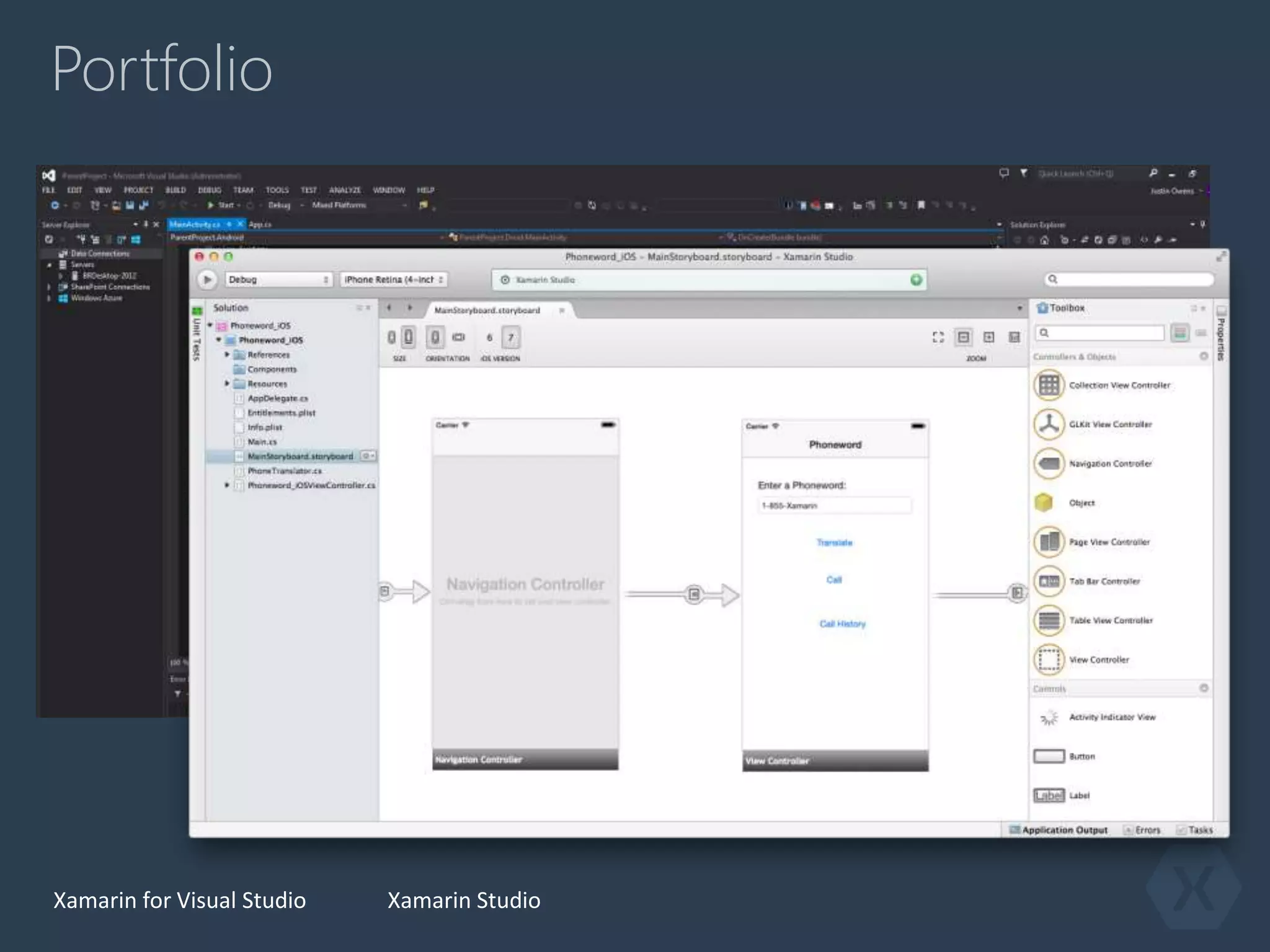 Portfolio
Xamarin StudioXamarin for Visual Studio
 