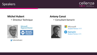 Speakers
Michel Hubert
• Directeur Technique
Antony Canut
• Consultant Xamarin
@michelhubert
 