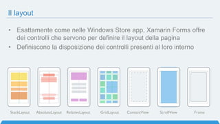 XAML Previewer per Xamarin Forms
• Richiede la versione 2.3 del
package di Xamarin.Forms
• Consente esclusivamente di
“vedere”, non di modificare
• Disponibile per iOS/Android
 