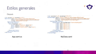 20
C#
Estilos generales
MyClass.xamlApp.xaml.cs
Después
 