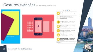 Gestures avancées - Eléments Natifs iOS
Xamarin Natif : Tips iOS & Tips Android12
 