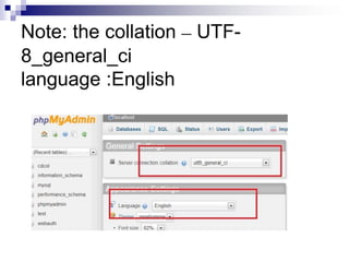 Note: the collation – UTF-
8_general_ci
language :English
 