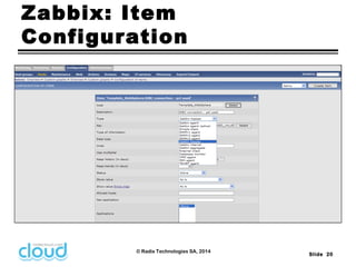 Slide 20 
Zabbix: Item 
Configuration 
© Radix Technologies SA, 2014 
 