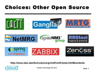 Choices: Other Open Source 
http://www.slac.stanford.edu/xorg/nmtf/nmtf-tools.html#contents 
Slide 7 
© Radix Technologies...