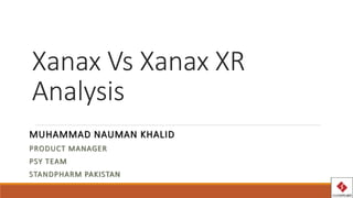 Xanax Vs Xanax XR
Analysis
MUHAMMAD NAUMAN KHALID
PRODUCT MANAGER
PSY TEAM
STANDPHARM PAKISTAN
 