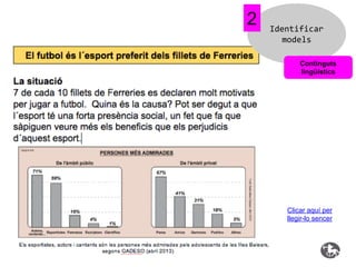 2

Identificar
models
Continguts
lingüístics

Clicar aquí per
llegir-lo sencer

 