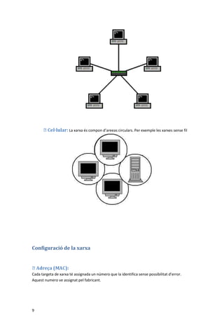 9
La xarxa és compon d’areeas circulars. Per exemple les xarxes sense fil
Configuració de la xarxa
Cada targeta de xarxa t...