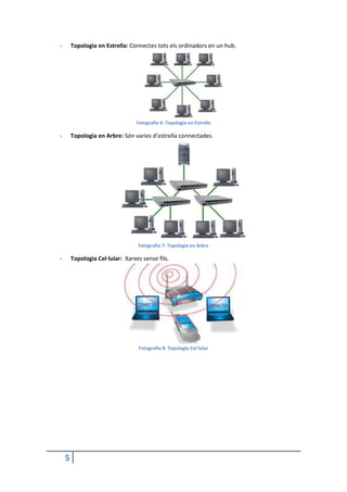 5
- Topologia en Estrella: Connectes tots els ordinadors en un hub.
Fotografia 6: Topologia en Estrella
- Topologia en Arbre: Són varies d’estrella connectades.
Fotografia 7: Topologia en Arbre
- Topologia Cel·lular: Xarxes sense fils.
Fotografia 8: Topologia Cel·lular
 