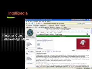 Intellipedia
• Internal Com.
• (Knowledge M)
 