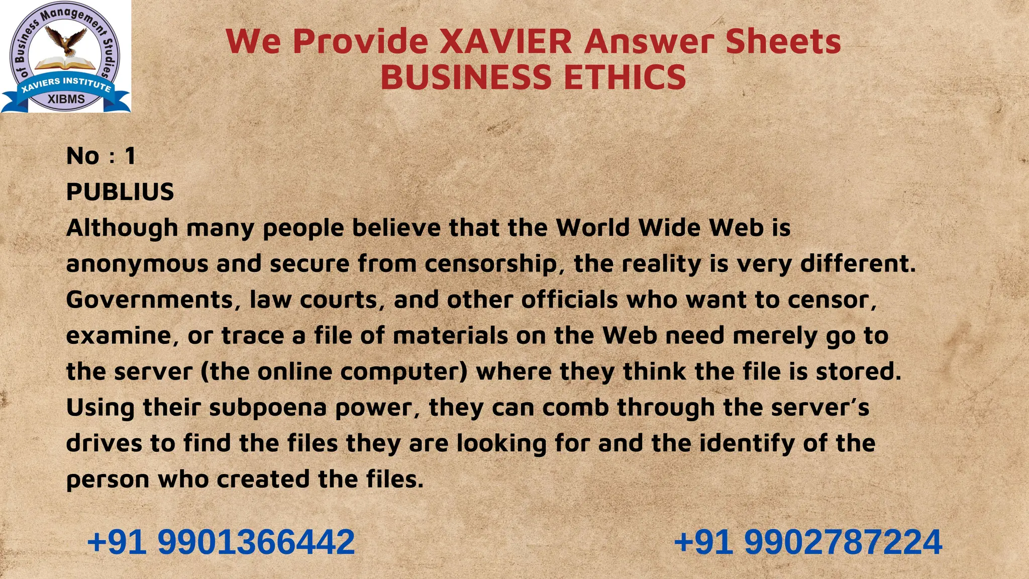 XAVIER - BUSINESS ETHICS - 3 - XAVIER MBA ANSWER SHEETS.pdf