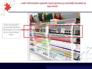… with information panels (and  glorifiers ) centrally located at eye-level Interchangeable -to provide generic information as well as to shout about ‘New’ 