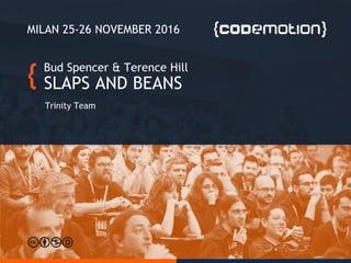 Bud Spencer & Terence Hill
SLAPS AND BEANS
Trinity Team
MILAN 25-26 NOVEMBER 2016
 