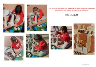 ¨Los niños/as aprenden por medio de la observación para después
desarrollar sus propios proyectos de creación.¨
LORIS MALAGUZZI
Isa Chacón
 