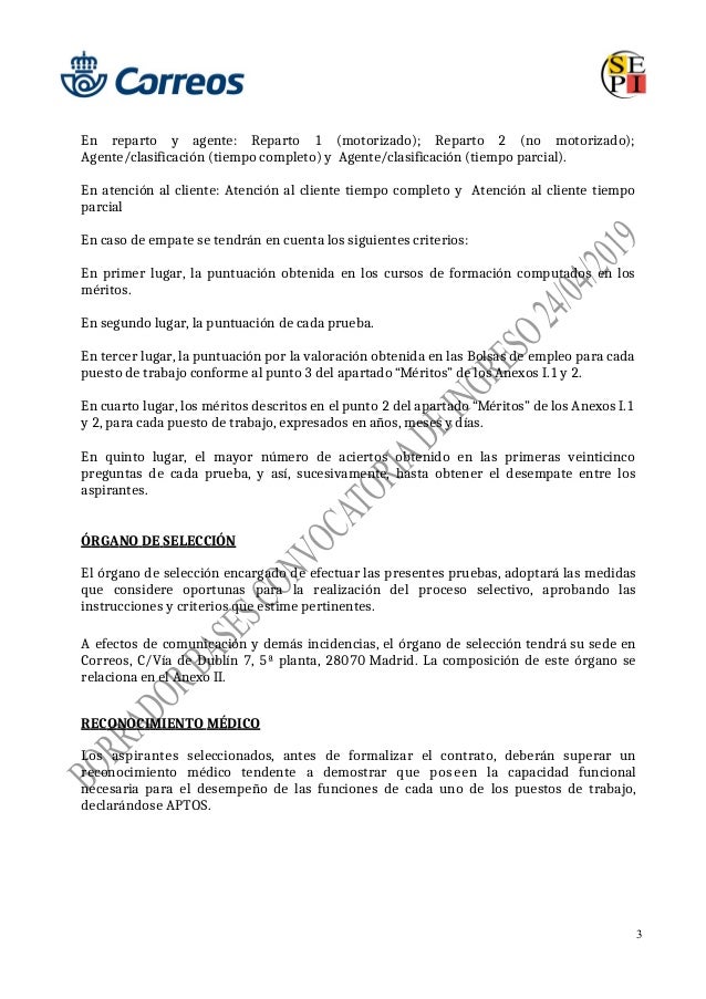 BORRADOR bases convocatoria EXAMEN de ingreso en Correos 2019