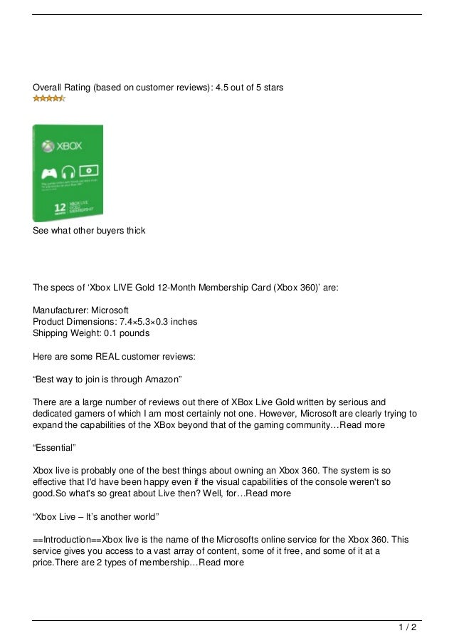 Xbox Live Gold 12 Month Membership Card Xbox 360