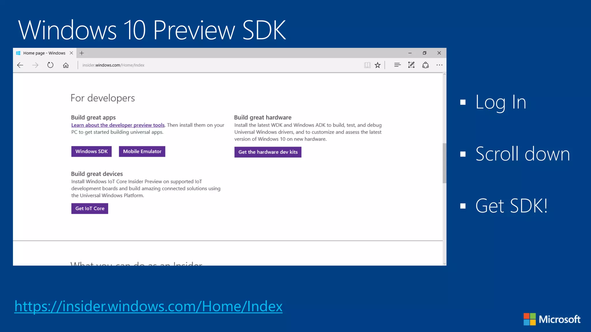 Windows 10 Preview SDK
https://insider.windows.com/Home/Index
 Log In
 Scroll down
 Get SDK!
 