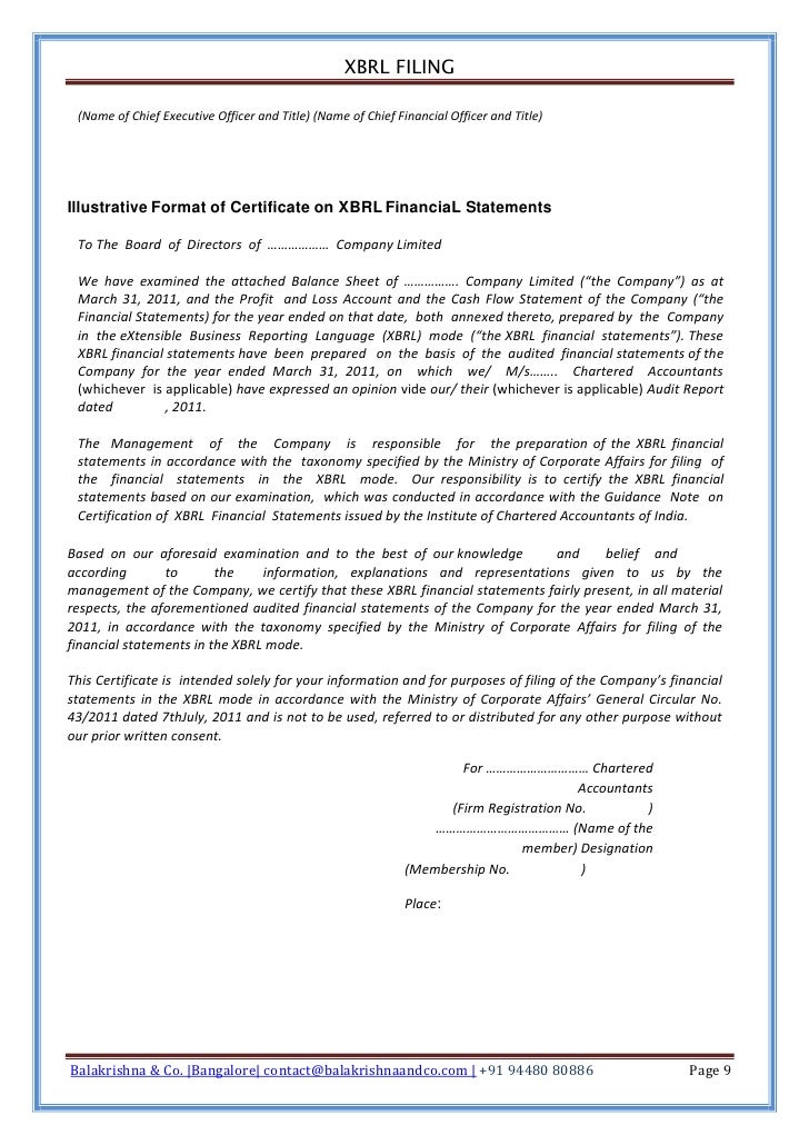 X B R L Filing In M C A 21 For Chartered Accountants