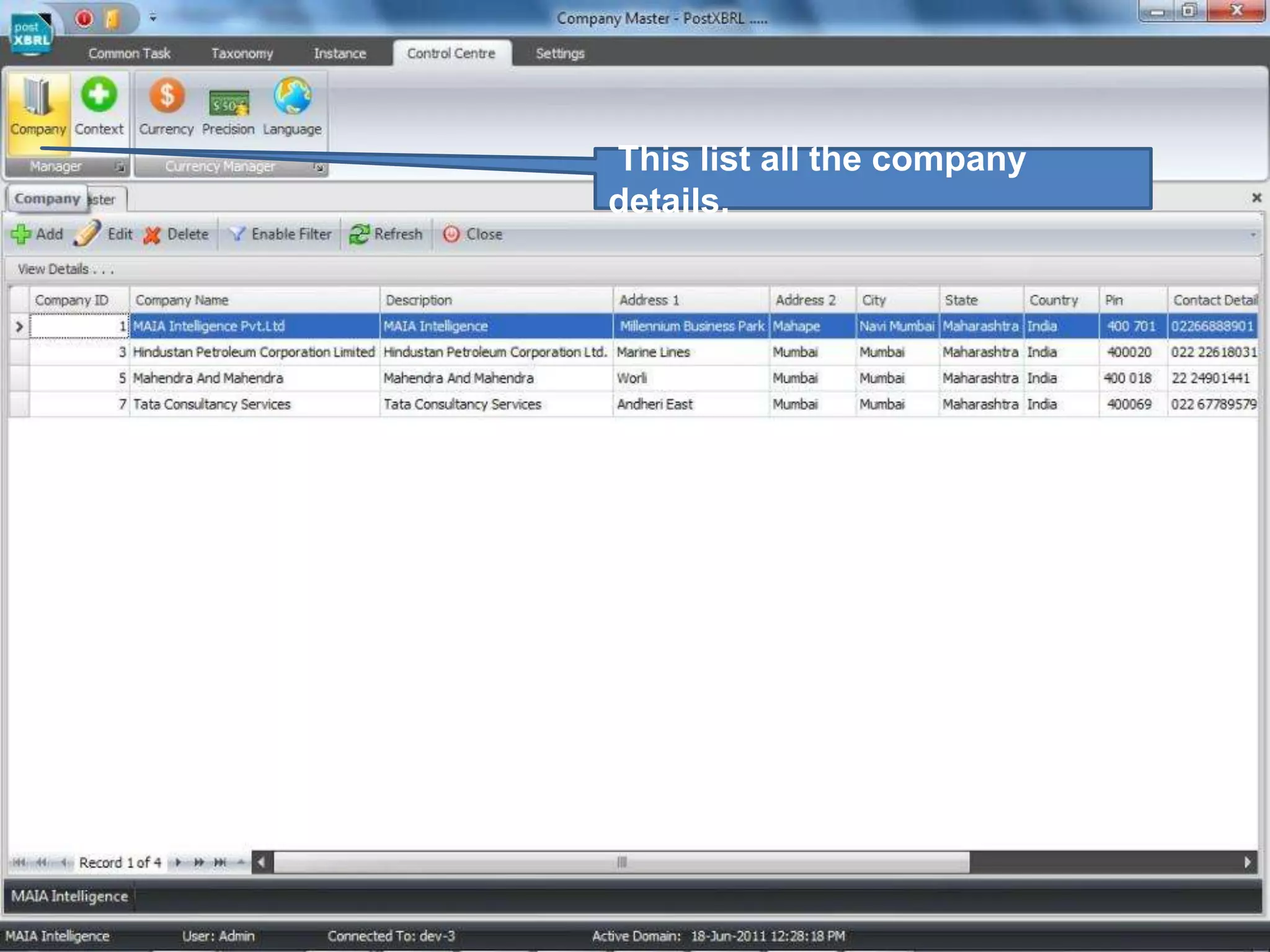  This list all the company details.