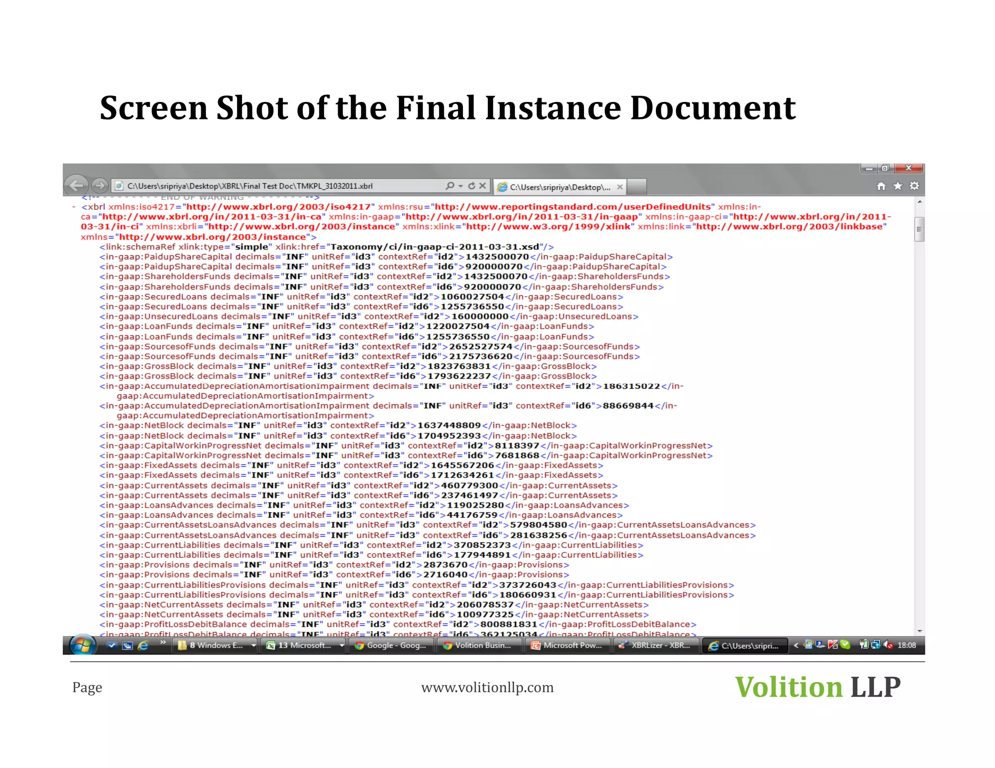 Screen Shot of the Final Instance Document




Page                  www.volitionllp.com   Volition LLP
 
