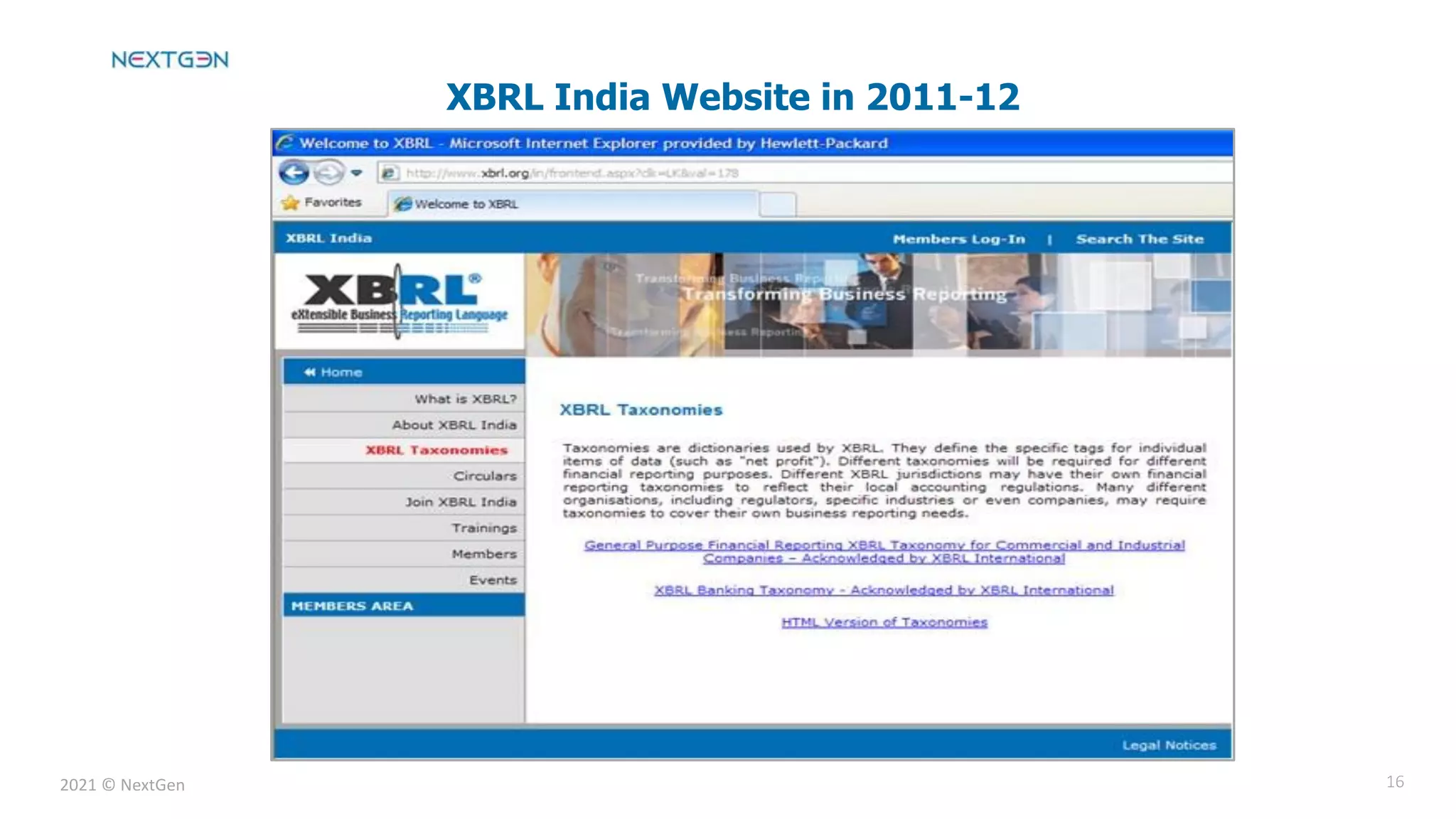 2021 © NextGen 16
XBRL India Website in 2011-12
 