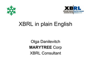 XBRL in plain English


    Olga Danilevitch
    MARYTREE Corp
    XBRL Consultant
 