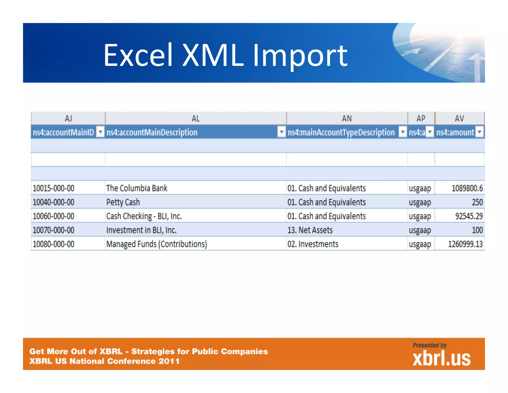 Excel	
  XML	
  Import
                     	
  
 