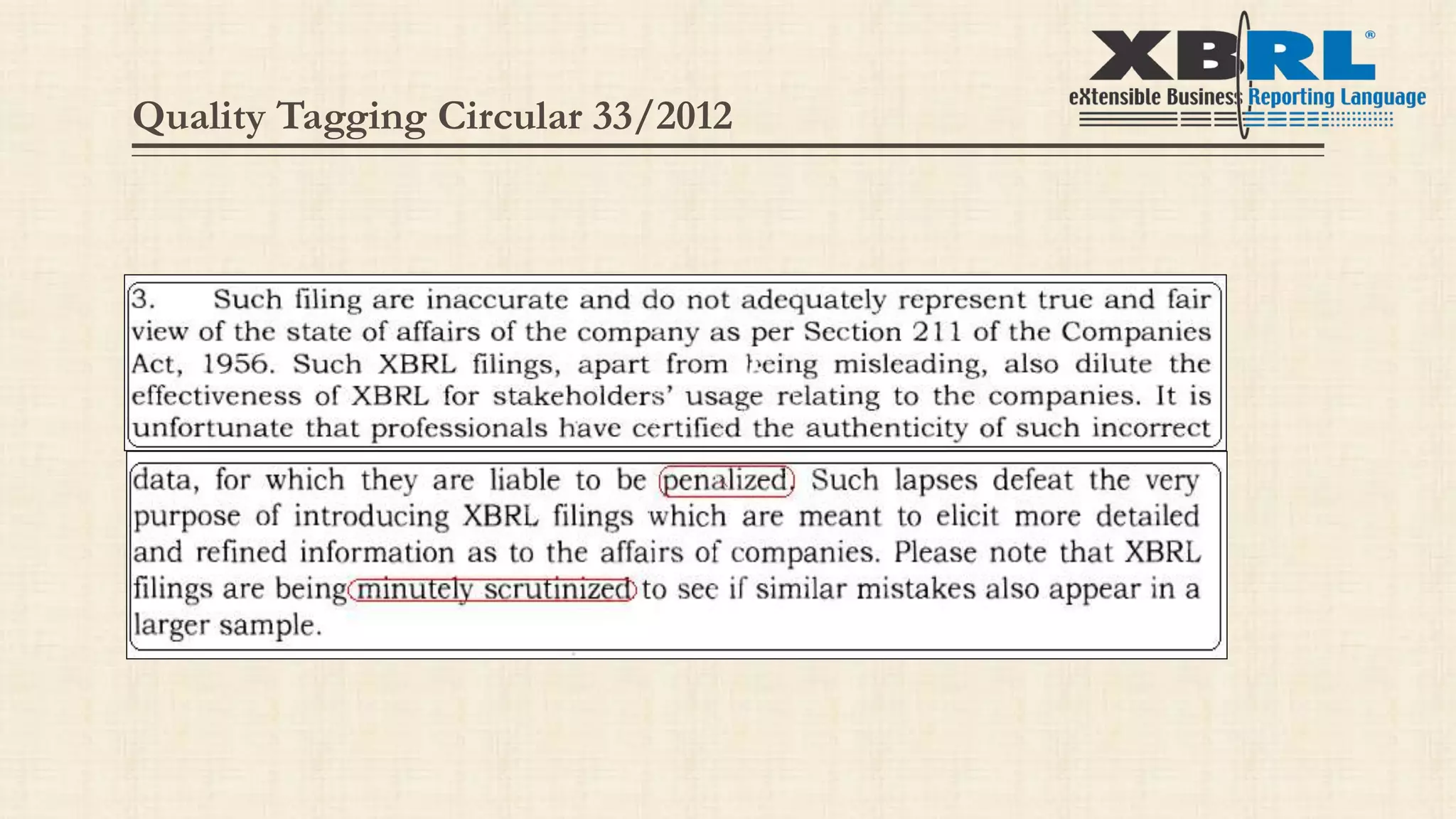 Quality Tagging Circular 33/2012
 