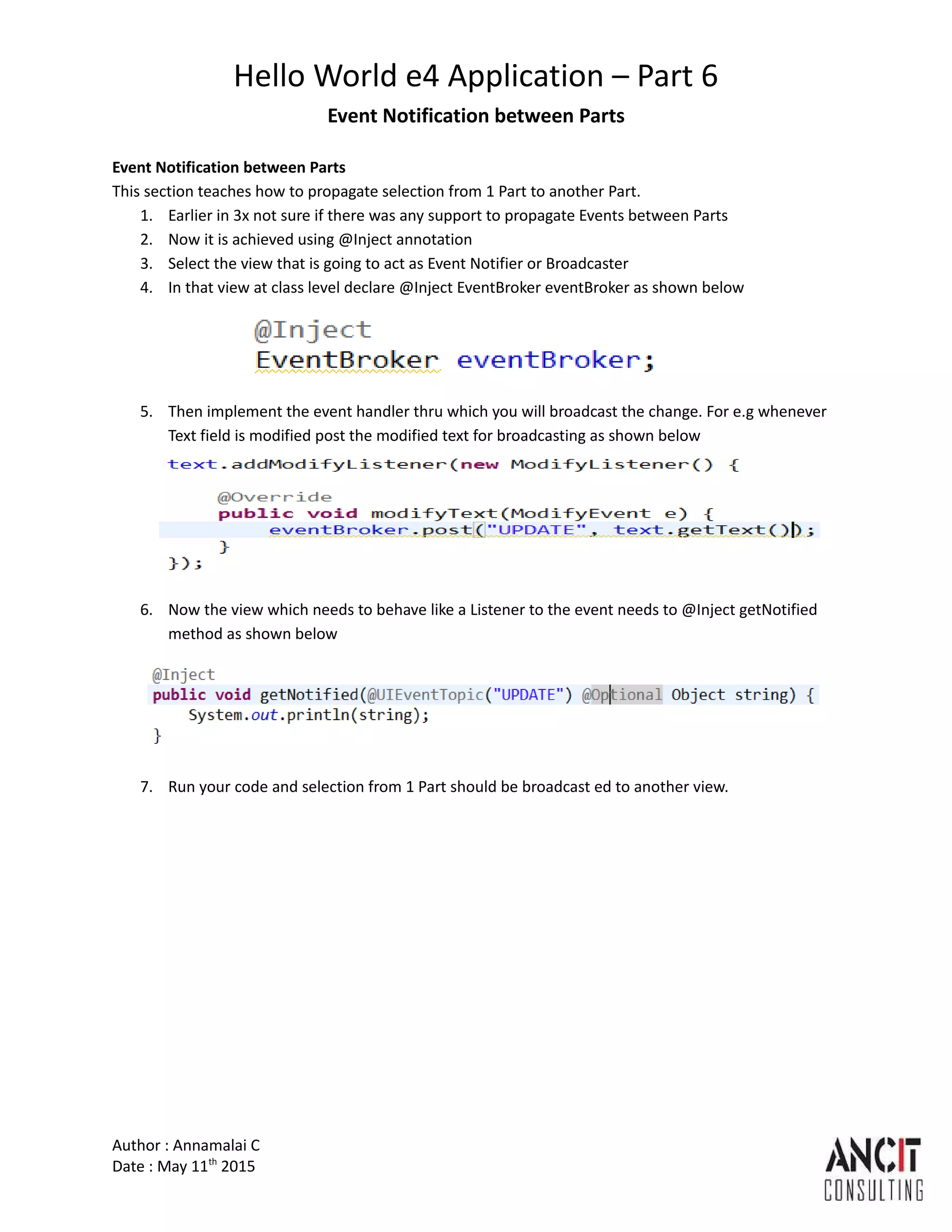 Hello World e4 Application Part 6 | PDF