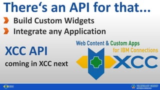 There‘s an API for that...
Build Custom Widgets
Integrate any Application
XCC API
coming in XCC next
 