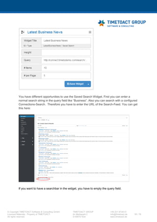 XCC Technical User’s Guide
XCC_R_10.0.0
55 / 79
9 Save your changes directly to the master configuration and synchronize the nodes. Afterwards
please check that a connection to the data source can be established successfully.
Important: Please restart the XCC application after configuring the database, because it may happen
that the XCC caches the database connection. Open the XCC in your browser, now you should be
able to configure XCC.
 