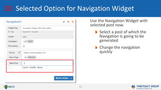 31
20. Selected Option for Navigation Widget
Use the Navigation Widget with
selected post now.
Select a post of which the
Navigation is going to be
generated
Change the navigation
quickly
 