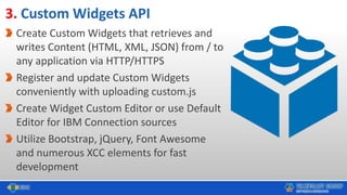 3. Custom Widgets API
Create Custom Widgets that retrieves and
writes Content (HTML, XML, JSON) from / to
any application ...