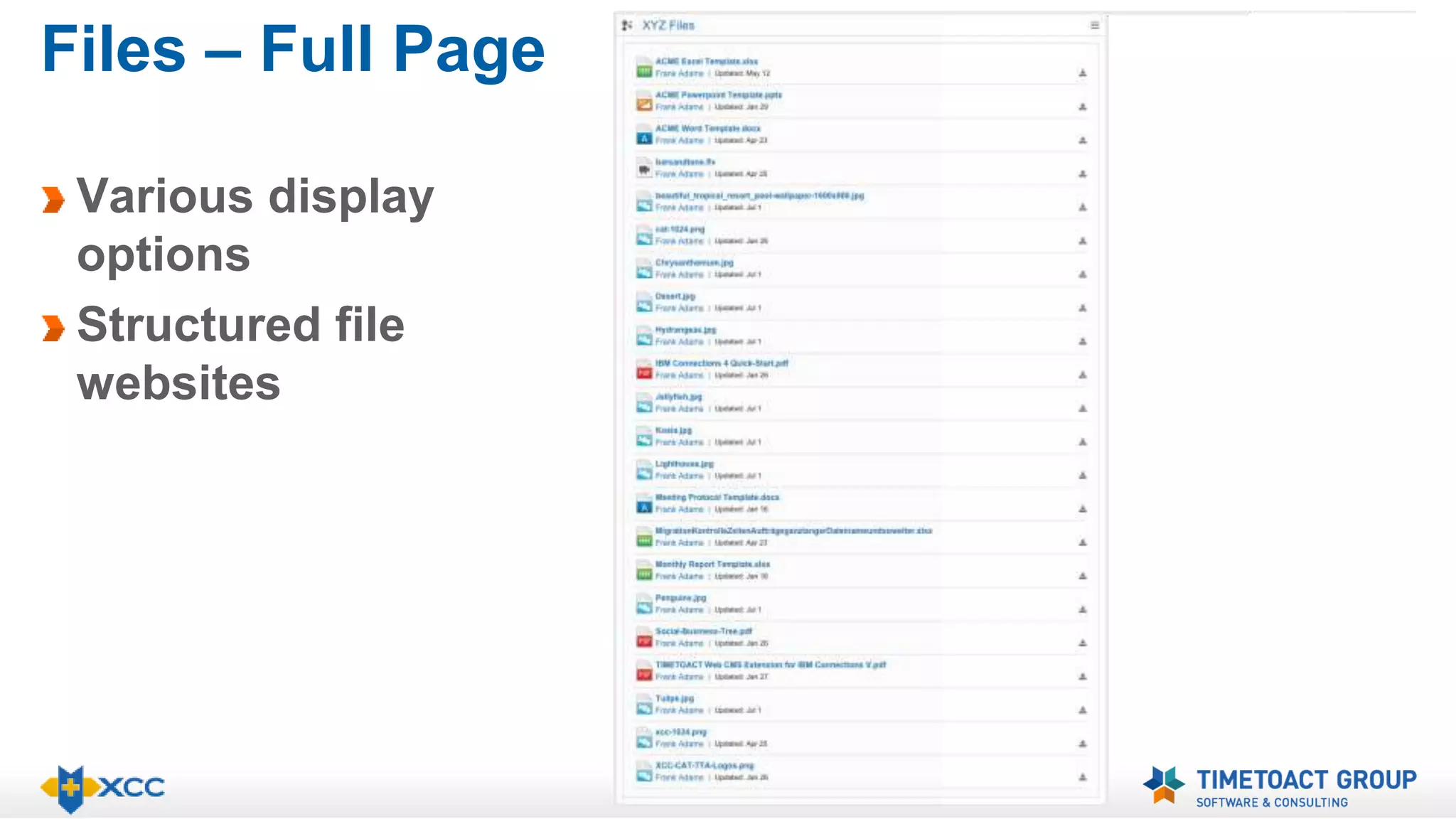 Files – Full Page 
Various display 
options 
Structured file 
websites 
 