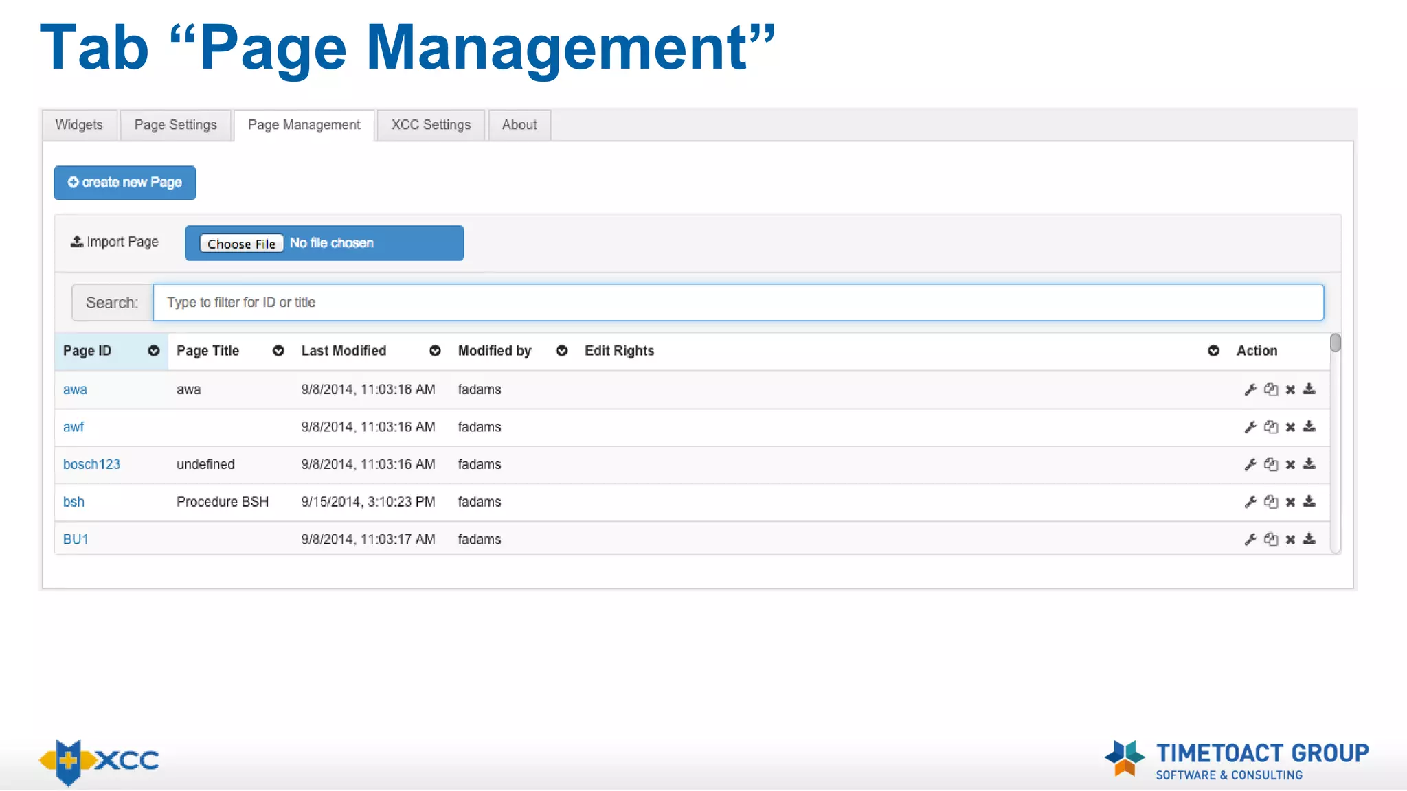 Tab “Page Management” 
 