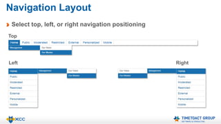 Navigation Layout 
Select top, left, or right navigation positioning 
Top 
Left Right 
 