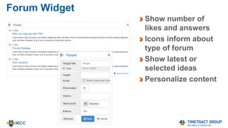 MyPage Widgets
22 widgets* adopted from
the CNX “My Page”
Mix company news with
personal information
* Activities ToDos, My Activities,
Public Activities, Blogs, Bookmarks,
MyBookmarks Popular Bookmarks,
Recent Bookmarks, Communities,
My Communities, Public
Communities, My Files, Shared Files,
Upload Files, Colleague Profile, My
Profile, Latest Wikis, My Wiki,
Popular Wiki, My Events,
Recommended, Sharebox,
Watchlist
 